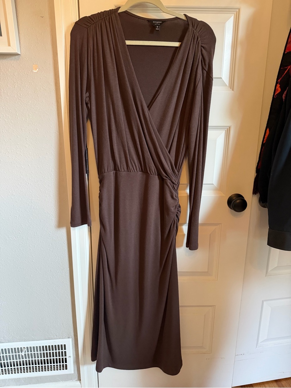 Banana Republic Brown Ruched Wrap Midi Dress Size M